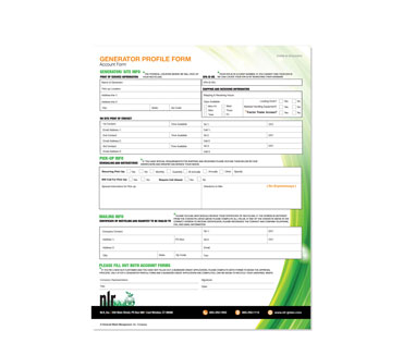 A picture of the generator form. New customers and out-of-date customers are required to fill out a generator form to make sure proper certificates of recycling are issued.